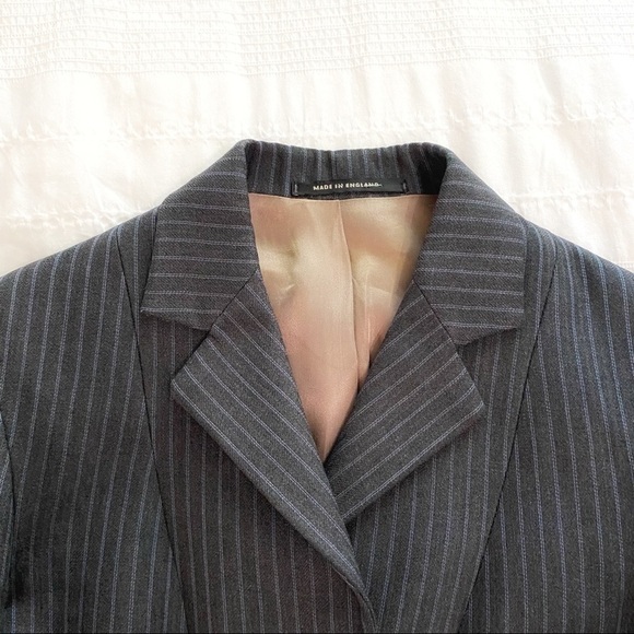 PYTCHLEY VINTAGE WOOL BLEND LONG GREY BLUE STRIPED NOTCHED LAPEL BLAZER - Picture 8 of 10
